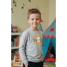 Fyk Kids Sıfır Yaka Rio De Jenerio Baskılı Erkek Çocuk Sweatshirt Gri