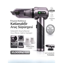 Çantalı 20000pa 6000mah Araç İçi Süpürge 100w Katlanabilir Şarjlı Vakum Üfleme Fonksiyonlu Gri