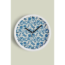 Soyut Renkli Çiçek Temalı Modern Duvar Saati - 35cm - Önü Camlı Beyaz Kasa - Sessiz Mekanizma-jh0108 Beyaz