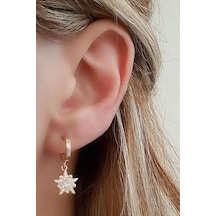 Zirkon Taşlı 925 Ayar Gümüş Rose Kutup Yıldızı Sallantılı Küpe