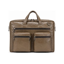 Levano Leather Hakiki Deri Erkek Laptop Ve Evrak Çantası Vizon 40x30x7 Cm Çok Bölmeli Fermuarlı İş Çantası Kahverengi