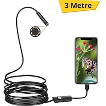 3 Metre Yarı Sert Android Yılan Kamera Ip67 Su Geçirmez 6 Led'li Endoskop Boroskop Ve 3'lü Uç Seti