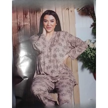 Sude Kadın Bambu İnterlok Büyük Beden Uzun Kol V Yakası Nakışlı Pijama Takımı P966/14 - 1 Adet 001