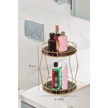 Parlak Altın 2 Katlı Banyo Organizer Takı Parfüm Kozmetik Düzenleyici Pleksili