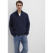 Mavi - Yarı Fermuarlı Dik Yaka Lacivert Kazak 0710268-82318 Lacivert