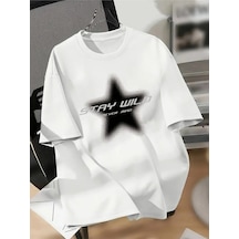 Tarzsokak Stay Wild Baskılı Unisex Oversize Beyaz