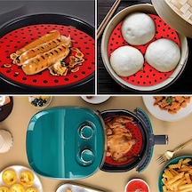 Renkli Isıya Dayanıklı Yıkanılabilir Silikon Fırın Ve Airfryer Yuvarlak Model Pişirme Matı Siyah