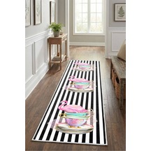 Fincanlı Flamingo Yıkanabilir Yolluk Siyah