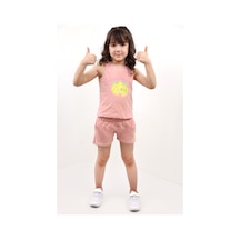 Toontoy Kids Toontoy Kız Bebek 2'li Takım Baskılı Bisiklet Yaka T-shirt & Beli Lastikli Cepli Şort Mercan