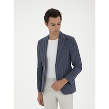 Cacharel İndigo Slim Fit %100 Keten Ceket Mavi