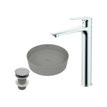 Creavit LP145CGSET Loop Cool Grey Çanak Lavabo Armatür Ve Sifon Başlığı Set Gri