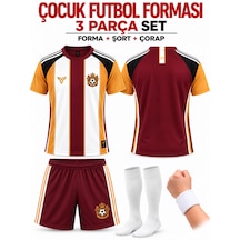 Yenteks İsim Yazılır Çocuk Futbol Forması Sarı-kırmızı Özel Tasarım 4 Parça Forma+şort+çorap+bileklik Kırmızı - Sarı
