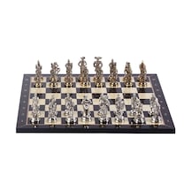 Tr 4108 Metal İspanyol Satranç Takımı Orta Boy Parlak Ve Ceviz Tahtası, 37x37x1.2 Cm