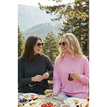 Lela Oversize Fit Balıkçı Yaka Yumuşak Dokulu 2'Li Paket Triko Bayan Kazak 680Kz00469S2 Şeker Pembe-Antrasit
