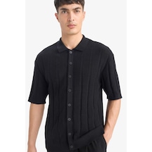 DeFacto %100 Pamuk Standart Fit Polo Yaka Kısa Kollu Siyah Triko Tişört E4605AX25SMBK27