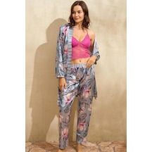 Anıl Kadın Saten Sabahlık, Bralet Ve Pantolon Takım 001