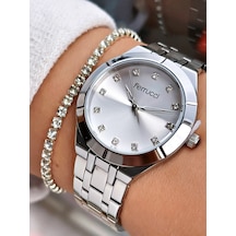 Ferrucci Gümüş Renk Klasik Sade Model Kadın Kol Saati + Taşlı Bileklik Hediyeli Nda1100