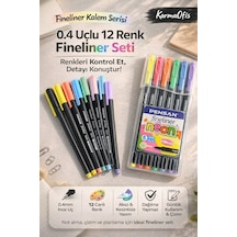 0.4 Uçlu 12 Renk Fineliner Kalem Seti Neon & Pastel Pensan İnce Uç Çizim Kalemi Seti