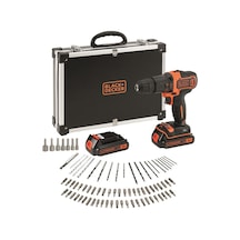 Black+Decker BDCHD18BAFC-QW 18V 1.5 Ah Çift Akülü Li-Ion Darbeli Matkap Vidalama Çanta 80 Parça Set