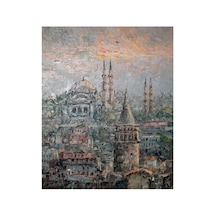 Gri Silüetler, Galata Kulesi Ve Turuncu Gökyüzü