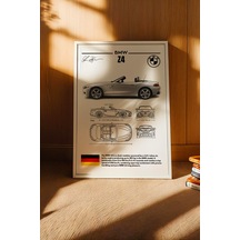 Bmw Z4 Tablo - Teknik Özellikli Alman Roadster Poster - Çerçeveli Duvar Dekoru - Araba Blueprint Beyaz