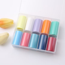 10lu Tırnak Süsleme Folyosu Pastel Düz Renkler Nail Art Transfer Folyo Wnf-229
