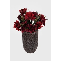 Lüx Beton Retro Tombul Vazoda Yapay Papatya Dekoru 25 Cm Bordo