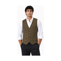 Ertaştrendstore Erkek Dokuma Yelek 5 Cepli 4 Dış 1 İç Cep Düğmeli Günlük Klasik Yelek - Kahverengi Çoklu Renk