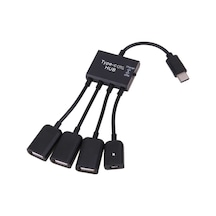 Type-c Otg Hub Çoklayıcı 3 Port Usb 2.0 Data Ve Mikro Usb Şarj Girişli Çevirici Adaptör