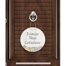 Evimize Neşe Getirdiniz" Yazılı Mdf Kapı Süsü 22.5 Cm Dekoratif Halat Askılı Giriş Dekoru Mavi