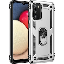 Samsung Uyumlu Galaxy A02s Kılıf Sofya Yüzüklü Silikon Kapak Gümüş/