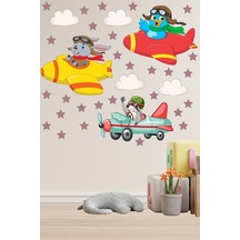 Sevimli Pilot Hayvanlar ve Yıldızlar Çocuk Odası Duvar Sticker