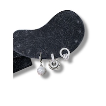 Yuvarlak Gri Taşlı Klipsli Şık Üçlü Çelik Küpe