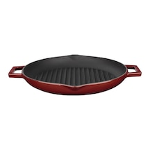 Lava Döküm Yuvarlak Izgara Tavası Döküm Demir Yekpare Çift Kulplu Çap Ø 26cm.-bordo Bordo