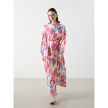 Lcw Modest Pembe Hakim Yaka Desenli Elbise