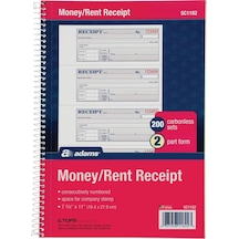 "money/rent Receipt Bk, Spiral, 2-parça, 7 5/8" X11,200/bk, Sold As 1 Her Biri