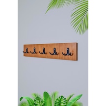 Bambu - Siyah Portmanto Duvar Askılığı Modern Elbise Askılığı 5'li Metal Askılıklı Bambu Bambu