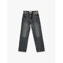 Koton Pamuklu Cepli Düğmeli Düz Paça Yıkamalı Jean Pantolon - Straight Fit Jean Siyah 6sal40092md Siyah