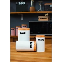 Ucr Home 3'lü Set Metal Çay Kahve Şeker Saklama Kavanozu - Beyaz Diğer