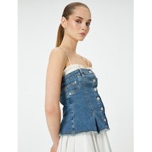Koton Straplez Düğmeli Denim Üst Orta İndigo 4sal30049md İndigo