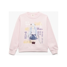 Koton Kız Çocuk Uzun Kollu Bisiklet Yaka Şardonlu Anime Baskılı Sweatshirt Pembe