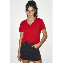 Shade Pamuk Derin V Yakalı Comfort Fit T-shirt 60602066 - Kırmızı L
