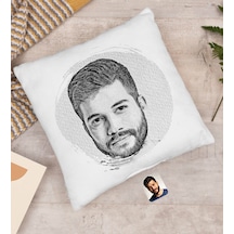 Bk Gift Kişiye Özel Karakalem Beyaz Yastık, Karakalem Kupa, Arkadaşa Hediye, Sevgiliye Hediye, Ev Hediyesi