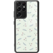 Samsung Uyumlu S-21 Ultra Yeşil Yapraklı Tasarımlı Glossy Telefon Kılıfı Çok Renkli