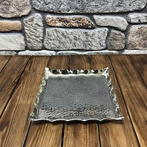 Dövme Bakır Kare Tepsi 20x20 Cm Nikel