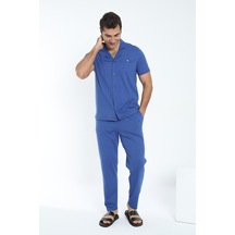 Erkek Kısa Kol Önden Düğmeli İndigo Pijama Takım C6t0n59 001