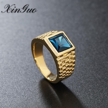 Mavi Yeni Avrupa Ve Amerika Birleşik Devletleri Basit Altın Taş Erkek Ve Kadın Titanyum Çelik Yüzük 9 Mavi