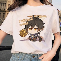 Tarzsokak Beyaz Genshin Darbe Zhong Li Morax Tees Kısa Sleeve100 Yaz Karikatür Streetweed Beyaz