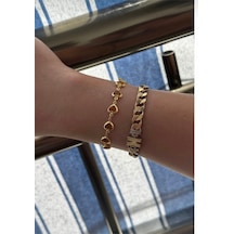 Kalpli Zirkon Taşlı Gold Renk Bileklik 18 Cm Sarı