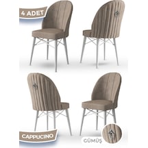 Canisa Ritim Serisi 4 Adet Cappucino Sandalye 1.sınıf Babyface Ithal Kumaş Beyaz Gürgen Ayak Gümüş Halkalı Sandalye Cappucino Ayaklar Beyaz